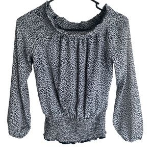 Michael Kors Black and White Smocked Top